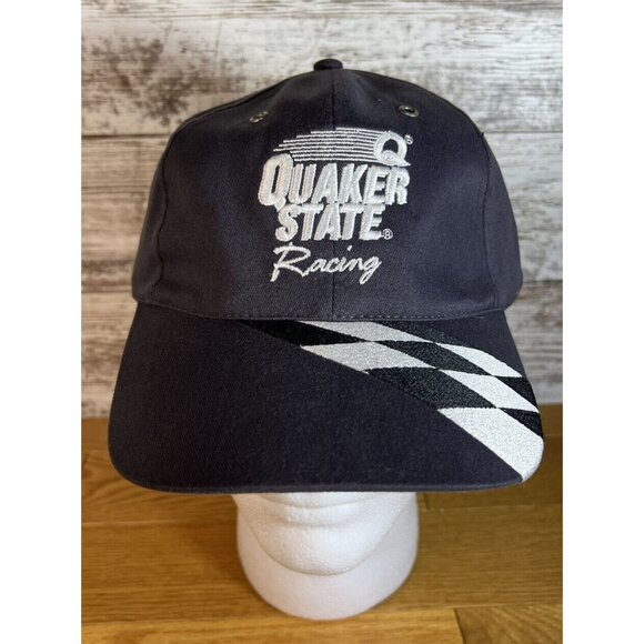 Vintage Quaker State Racing Checkered Flag Adjustable Gray Hat Cap NEW - Picture 1 of 6